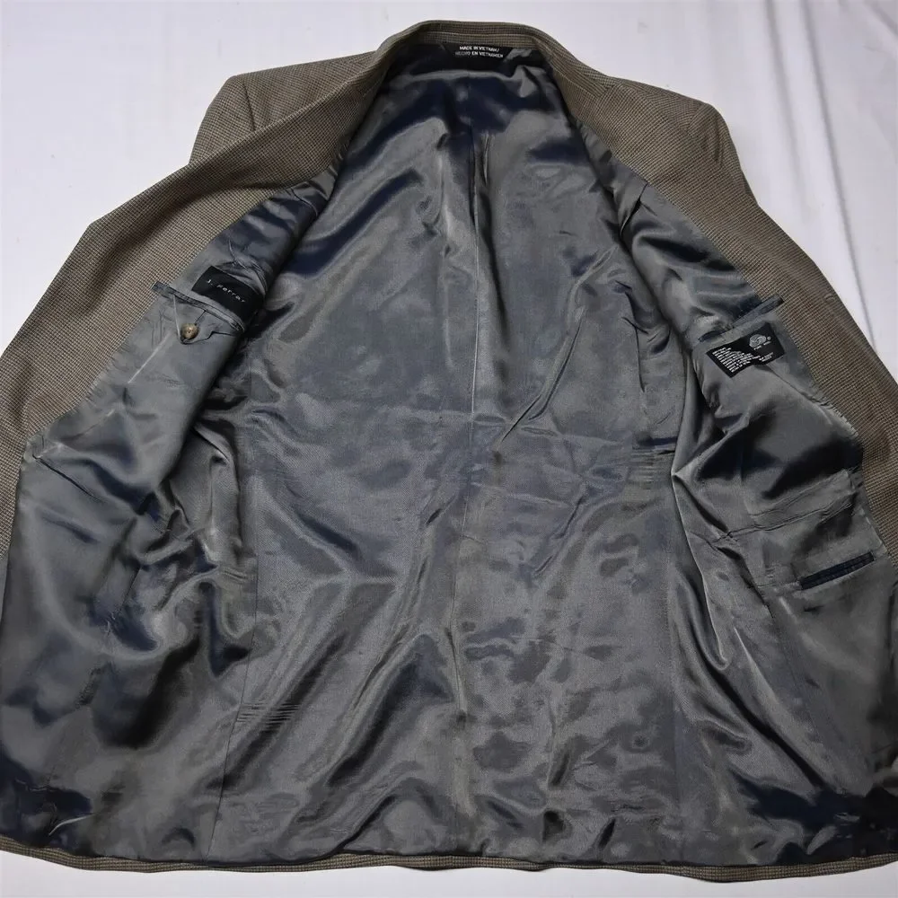 J Ferrar 44L Brown Check 100% Wool Mens Sport Coat Suit Jacket Blazer‎